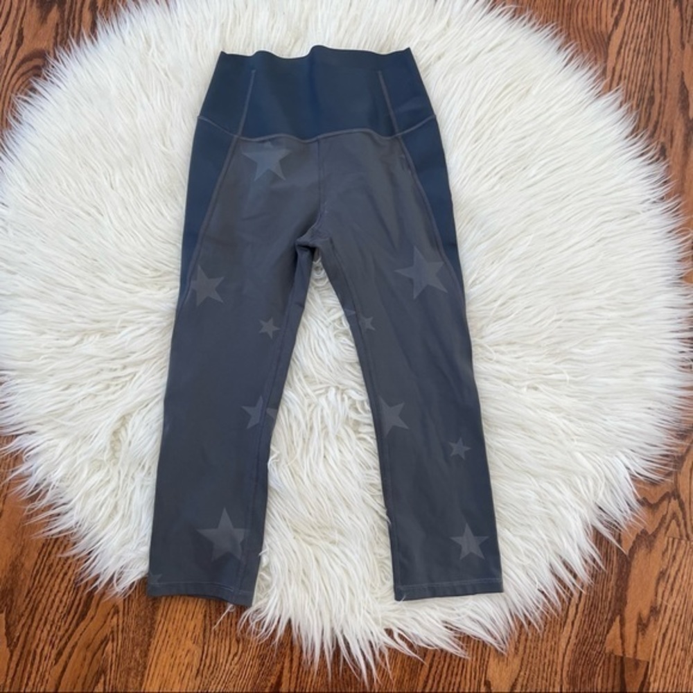 Gap‎ fit sculpt compression cropped star high rise leggings blue gray M